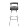 Ami 26 Inch Swivel Counter Stool Chair, Gray Faux Leather, Chrome Iron By Casagear Home