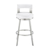 Ami 26 Inch Swivel Counter Stool Chair, White Faux Leather, Stainless Steel By Casagear Home