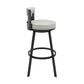Ami 30 Inch Swivel Barstool Chair, Gray Faux Leather, Black Iron Frame By Casagear Home