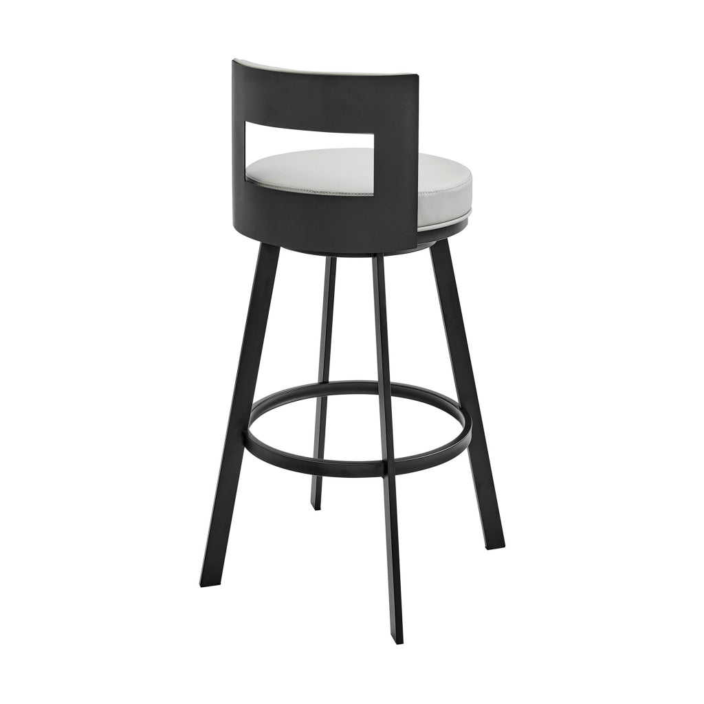 Ami 30 Inch Swivel Barstool Chair Gray Faux Leather Black Iron Frame By Casagear Home BM313670