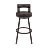 Ami 30 Inch Swivel Barstool Chair Curved Open Back Brown Faux Leather By Casagear Home BM313671