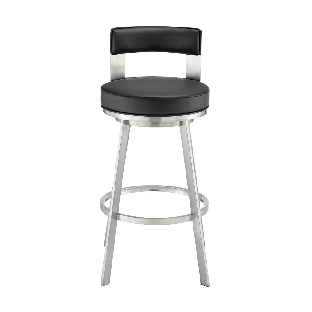 Ami 30 Inch Swivel Barstool Chair Black Faux Leather Stainless Steel By Casagear Home BM313672