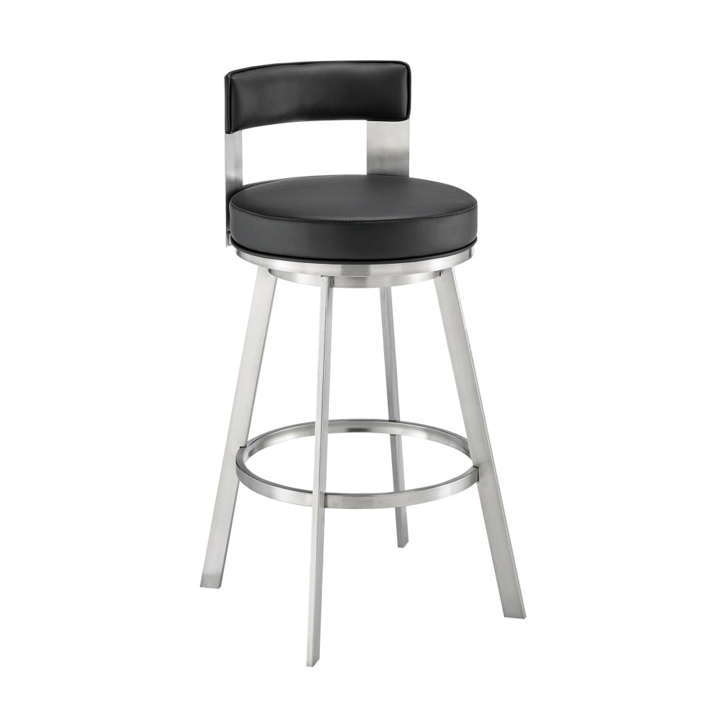 Ami 30 Inch Swivel Barstool Chair Black Faux Leather Stainless Steel By Casagear Home BM313672