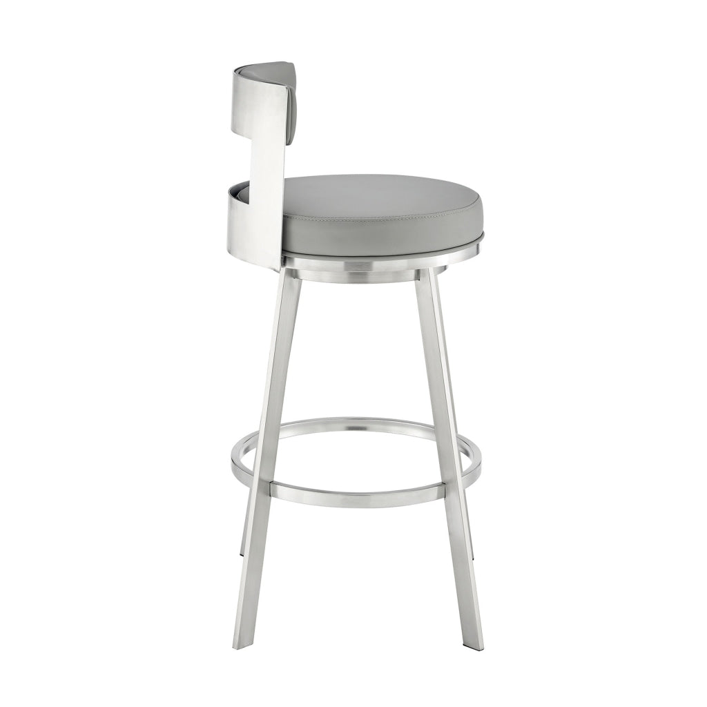 Ami 30 Inch Swivel Barstool Chair Light Gray Faux Leather Steel By Casagear Home BM313673