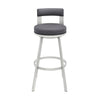 Ami 30 Inch Swivel Barstool Chair Gray Faux Leather Open Back Silver Base By Casagear Home BM313674