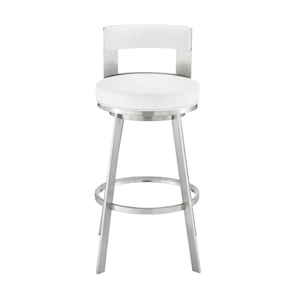 Ami 30 Inch Swivel Barstool Chair White Faux Leather Stainless Steel By Casagear Home BM313675