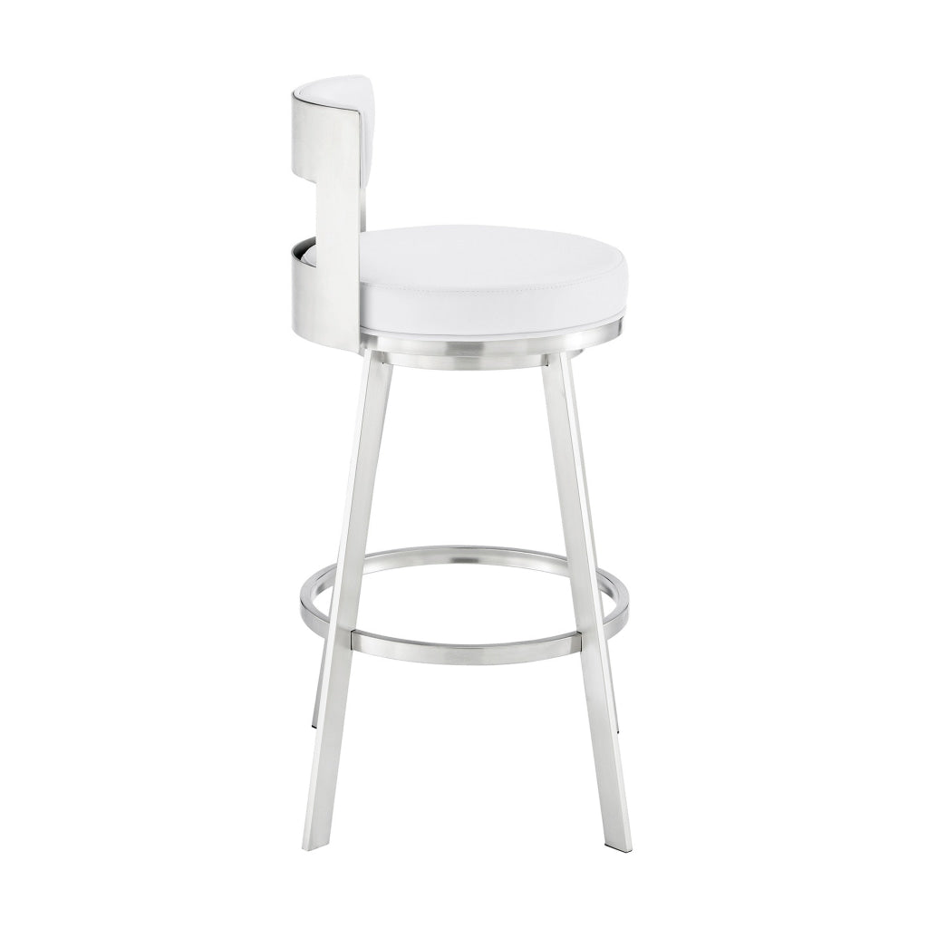 Ami 30 Inch Swivel Barstool Chair White Faux Leather Stainless Steel By Casagear Home BM313675