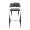 Mimy 30 Inch Barstool Chair Gray Faux Leather Strap Back Black Iron By Casagear Home BM313676