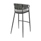 Mimy 30 Inch Barstool Chair Gray Faux Leather Strap Back Black Iron By Casagear Home BM313676