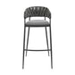 Mimy 26 Inch Counter Stool Chair Gray Faux Leather Strap Back Black Iron By Casagear Home BM313677