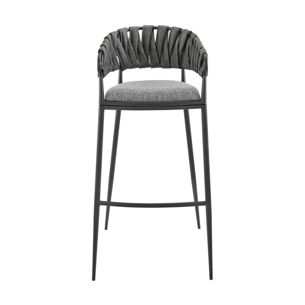 Mimy 26 Inch Counter Stool Chair Gray Faux Leather Strap Back Black Iron By Casagear Home BM313677