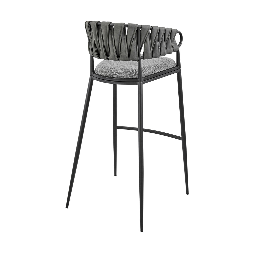 Mimy 26 Inch Counter Stool Chair Gray Faux Leather Strap Back Black Iron By Casagear Home BM313677