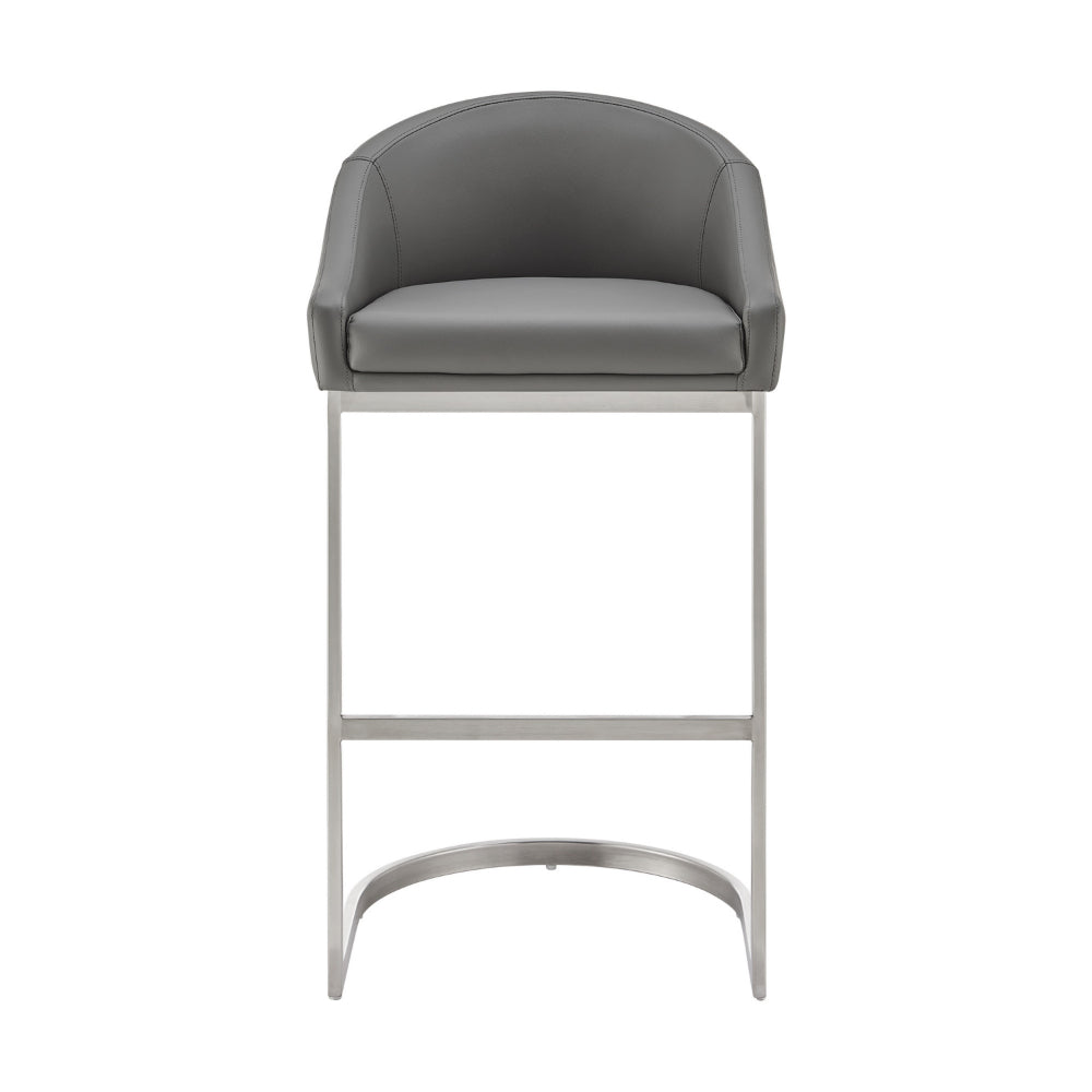 Holo 30 Inch Barstool Chair, L Shaped Cantilever Base, Gray Faux Leather By Casagear Home