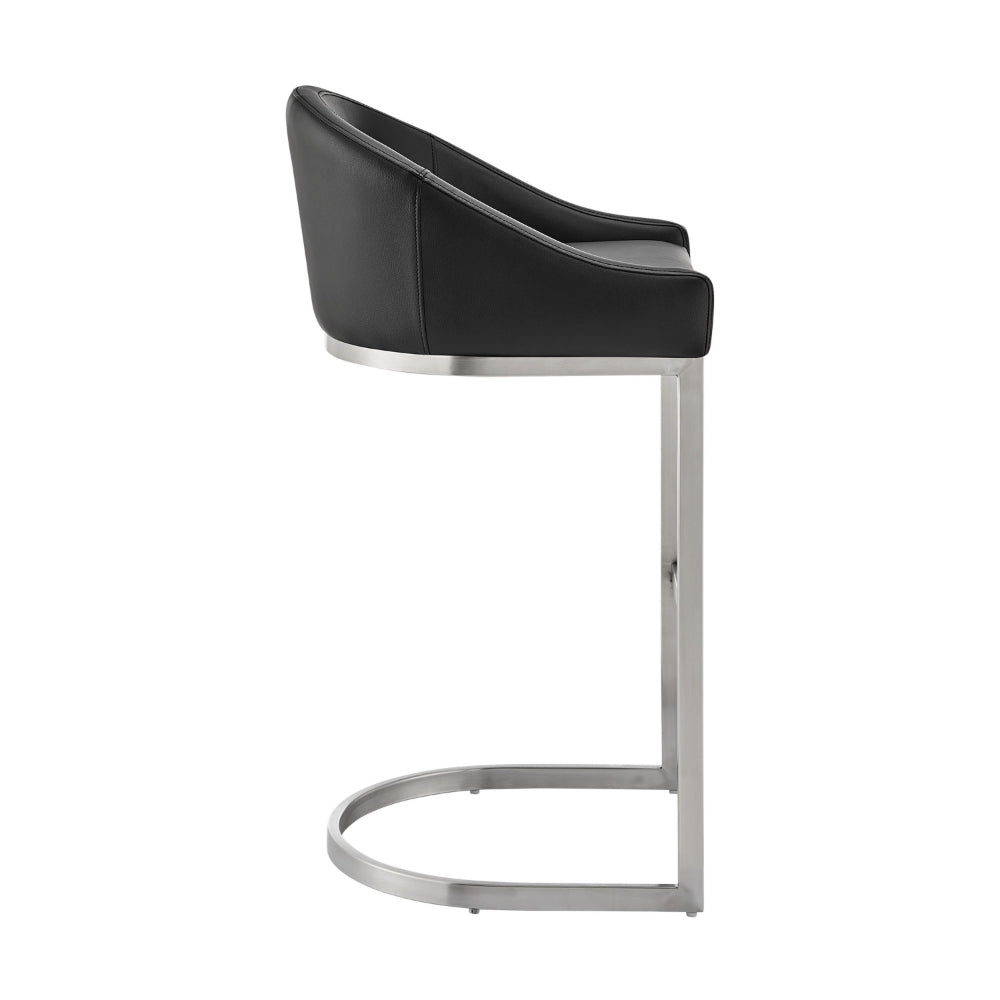 Holo 30 Inch Barstool Chair, L Shaped Cantilever Base, Black Faux Leather By Casagear Home