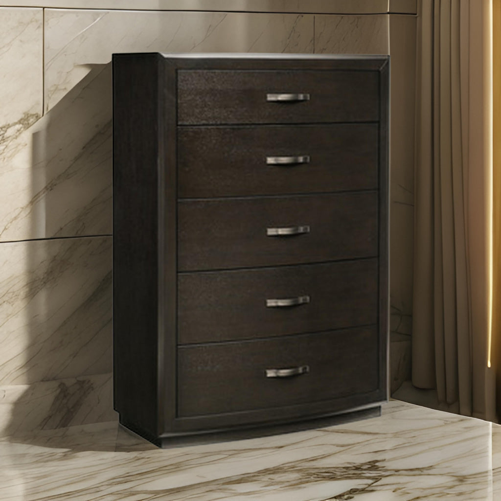 Pagi 52 Inch Tall Dresser Chest, 5 Drawer, Dark Bronze Handles, Dark Gray By Casagear Home