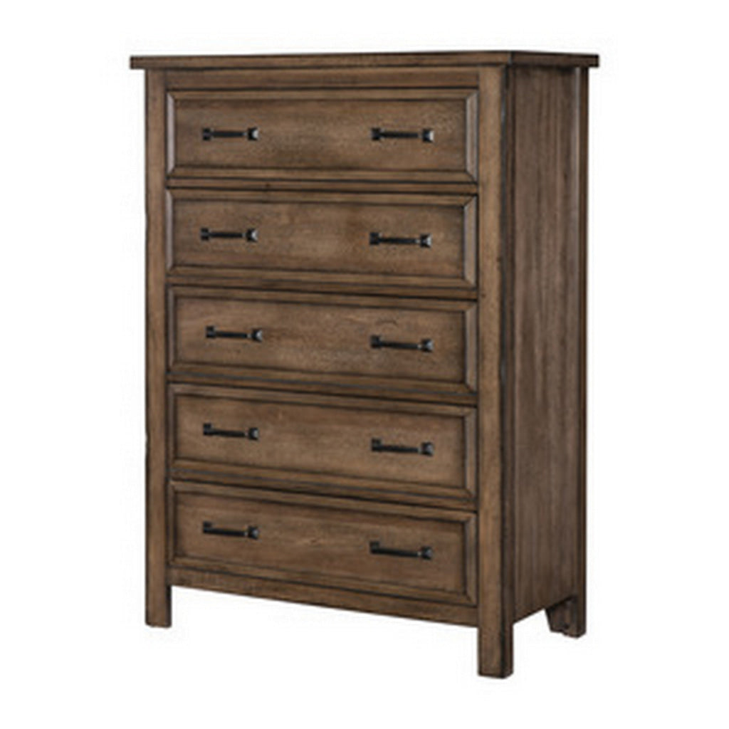 Reva 52 Inch Tall Dresser Chest 5 Drawers Black Metal Light Brown Wood By Casagear Home BM314219