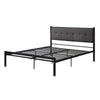 Sam Queen Platform Bed Polyester Upholstered Tufted Headboard Black Metal By Casagear Home BM314221