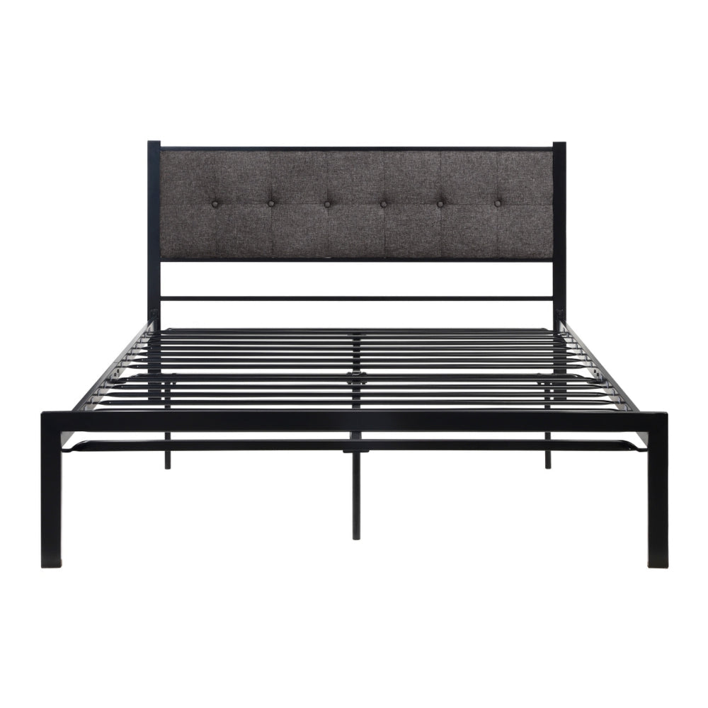 Sam Queen Platform Bed Polyester Upholstered Tufted Headboard Black Metal By Casagear Home BM314221