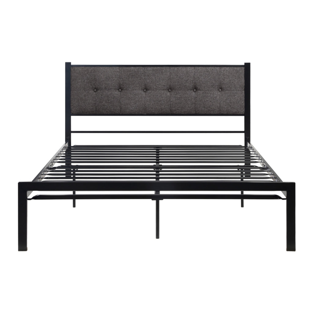 Sam Queen Platform Bed Polyester Upholstered Tufted Headboard Black Metal By Casagear Home BM314221