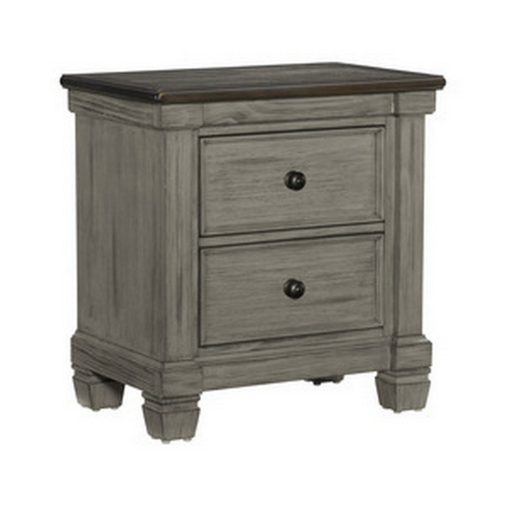 Cadie 29 Inch Nightstand, 2 Drawers, Coffee Brown, Antique Gray Wood By Casagear Home