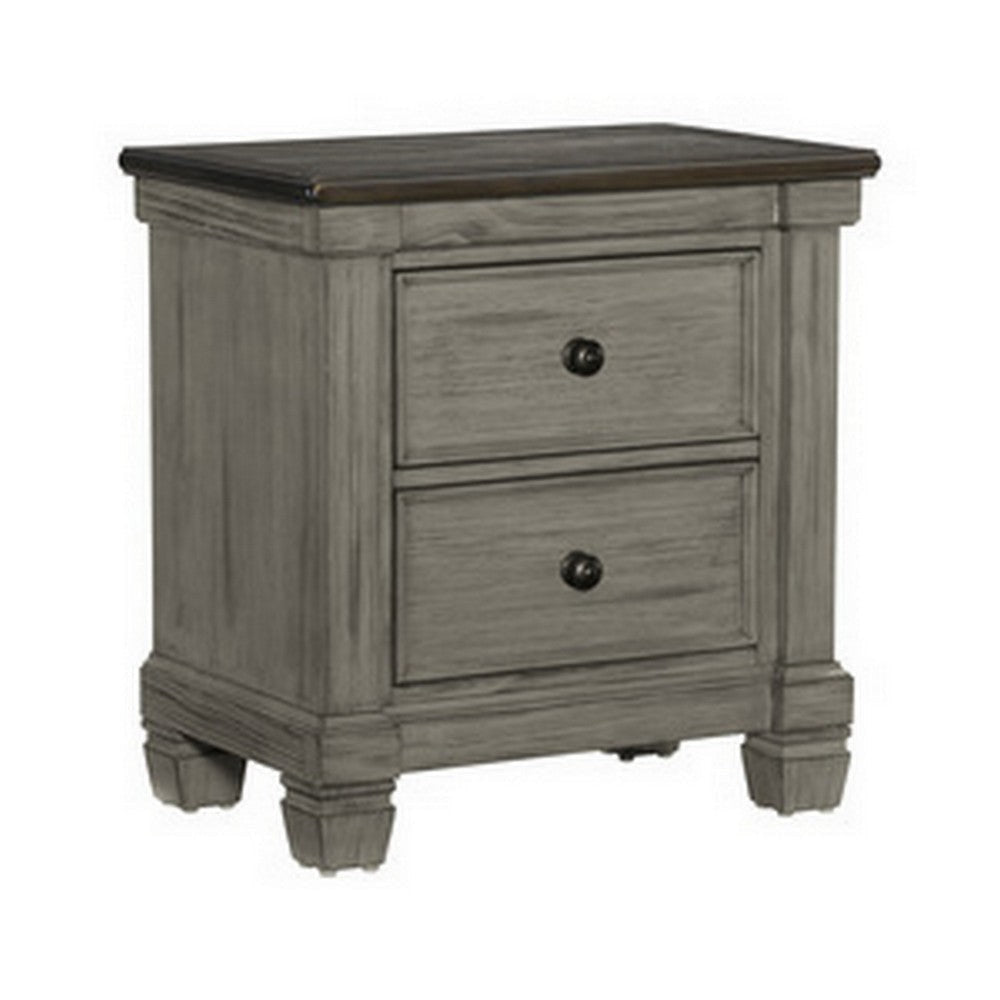 Cadie 29 Inch Nightstand 2 Drawers Coffee Brown Antique Gray Wood By Casagear Home BM314222