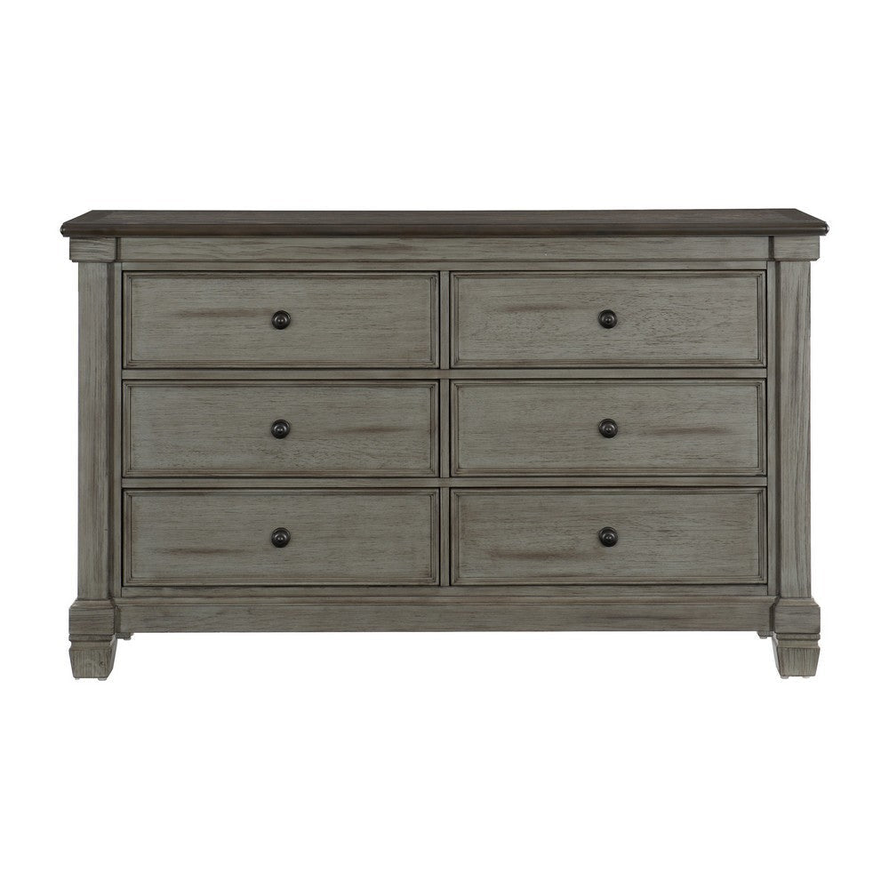 Cadie 64 Inch Dresser 6 Dovetail Drawers Coffee Brown Antique Gray Wood By Casagear Home BM314223