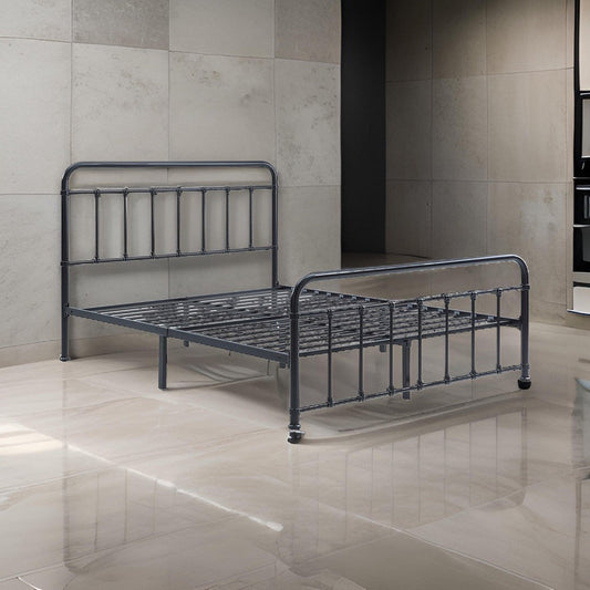 Ryan Queen Platform Bed, Slatted Headboard, Footboard, Black Metal Frame By Casagear Home