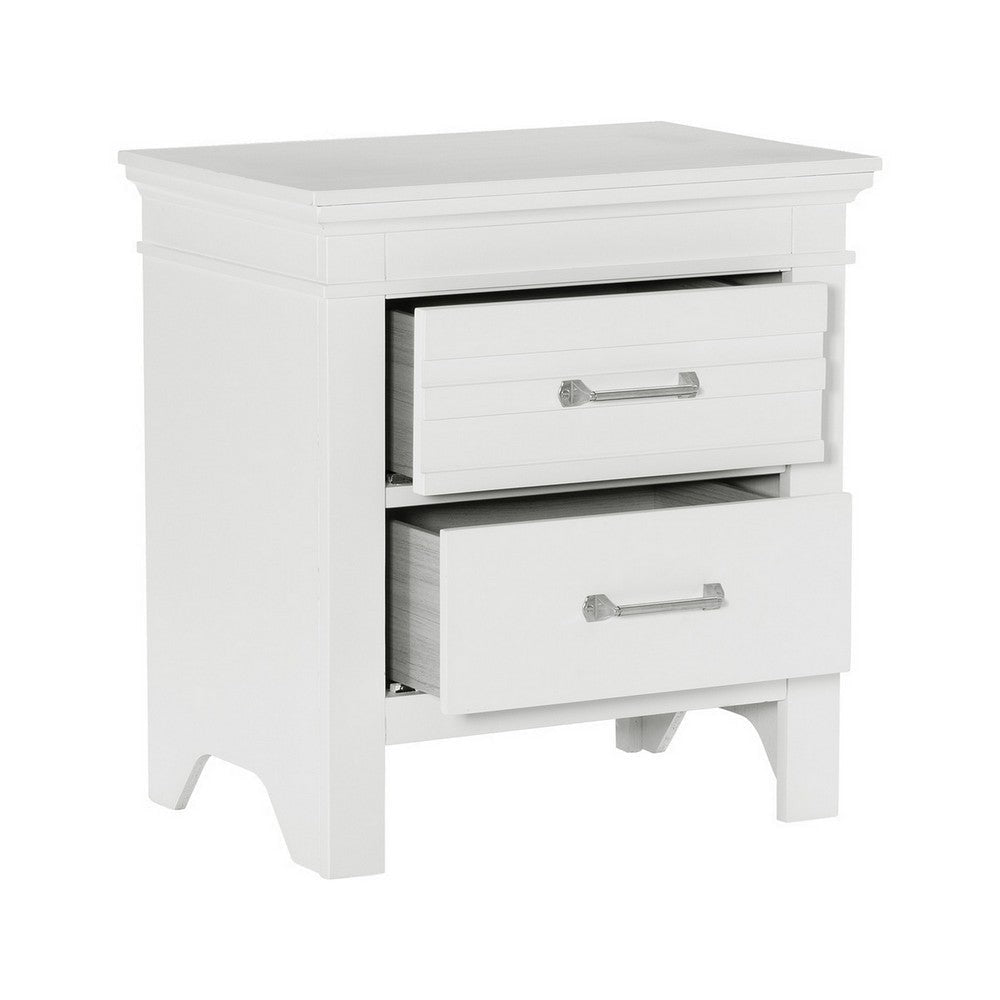 Candy 25 Inch Nightstand 2 Drawers Nickel Bar Handles White Solid Wood By Casagear Home BM314231