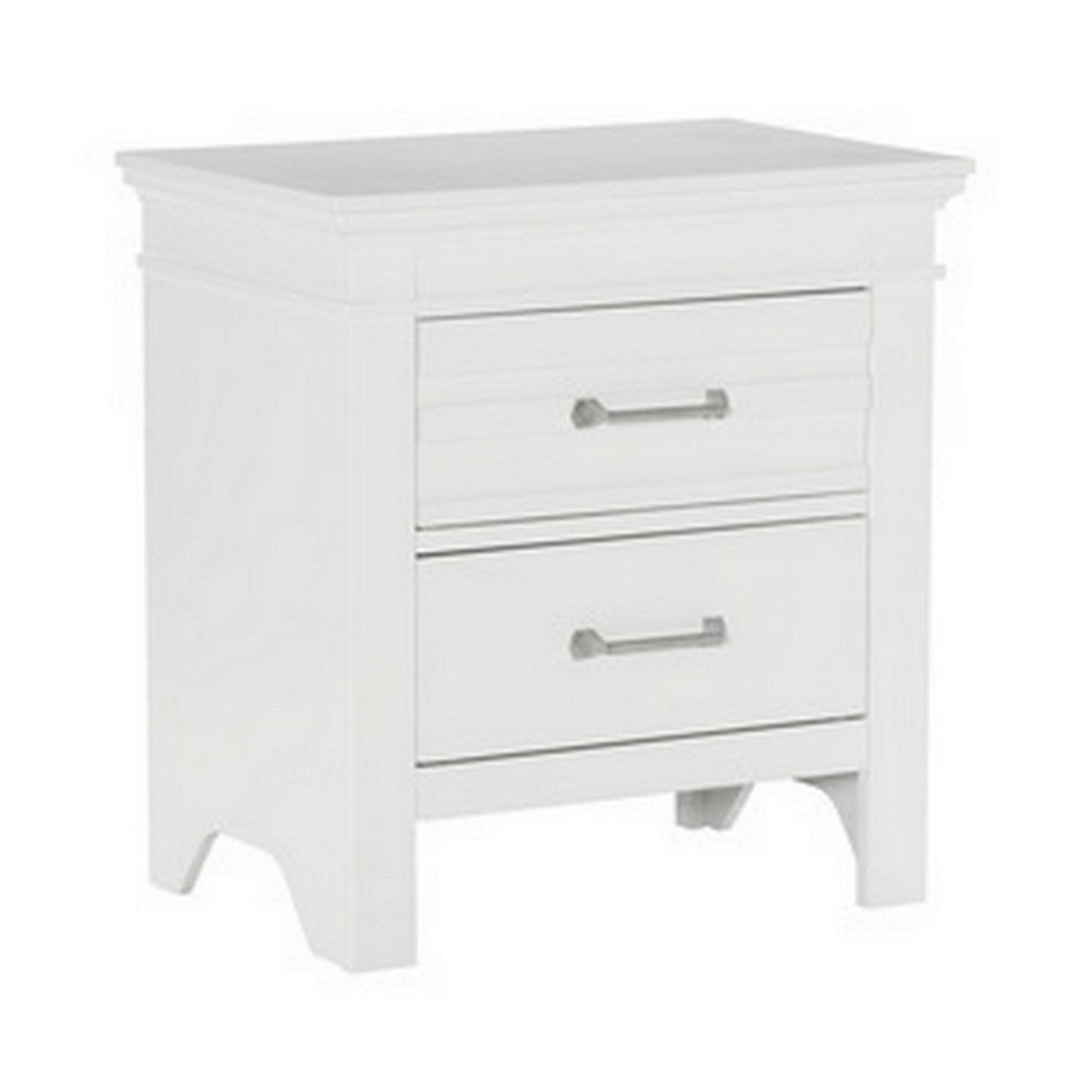 Candy 25 Inch Nightstand 2 Drawers Nickel Bar Handles White Solid Wood By Casagear Home BM314231