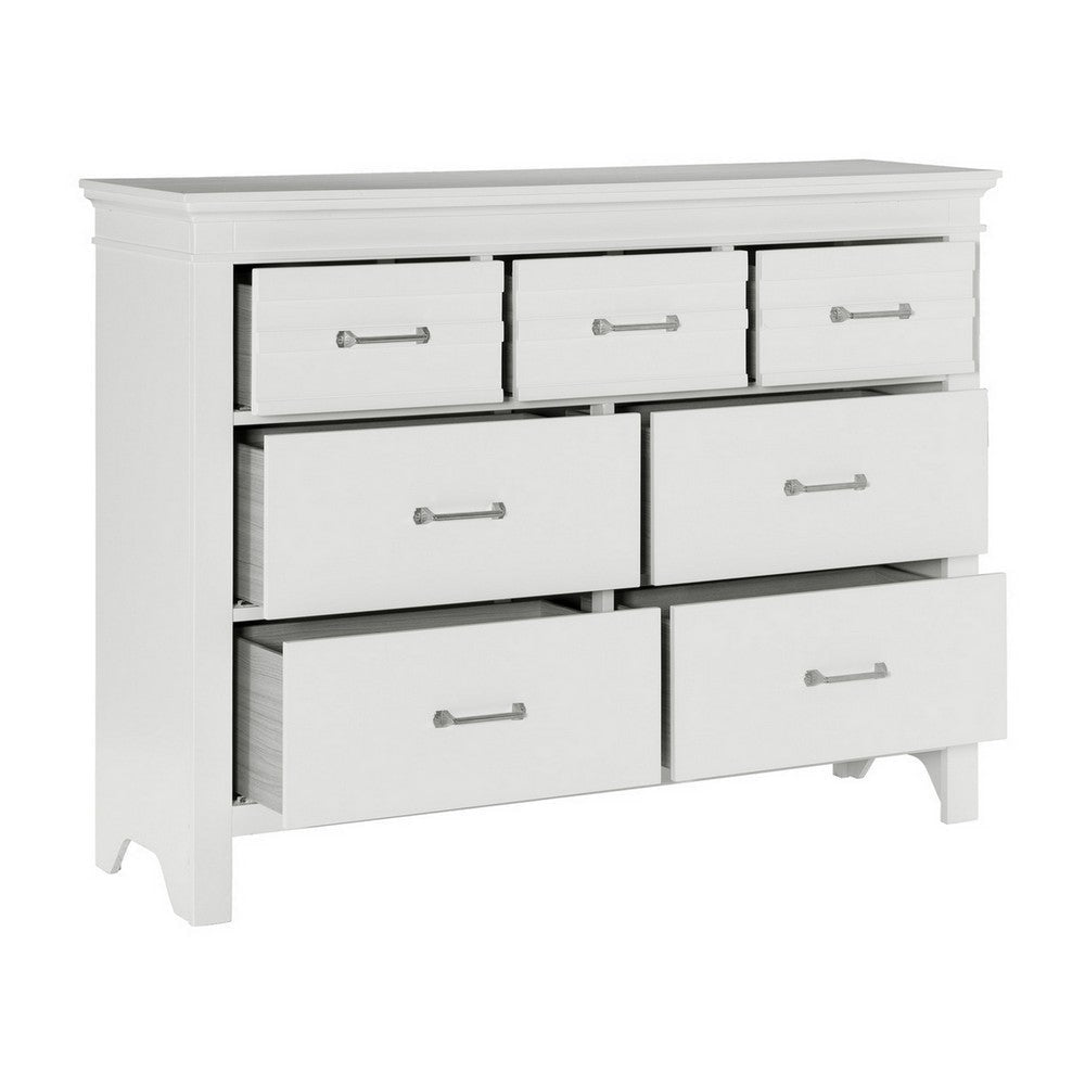 Candy 55 Inch Dresser 7 Drawers Nickel Bar Handles White Solid Wood By Casagear Home BM314232