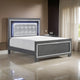 Lura Full Size Bed with LED Headboard, Mirror Frame, Gray Faux Leather By Casagear Home