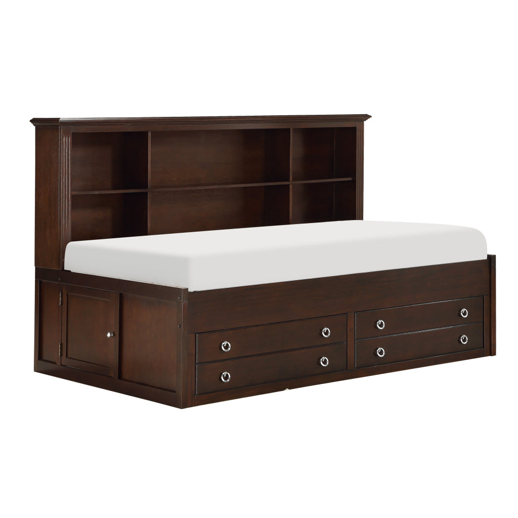 Eso Twin Lounge Bed with Shelf and Cabinet USB Port Brown Birch Veneer By Casagear Home BM314234