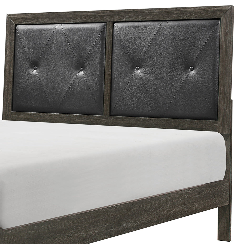 Din Full Size Bed Button Tufted Faux Leather Upholstery Gray Wood Veneer By Casagear Home BM314237