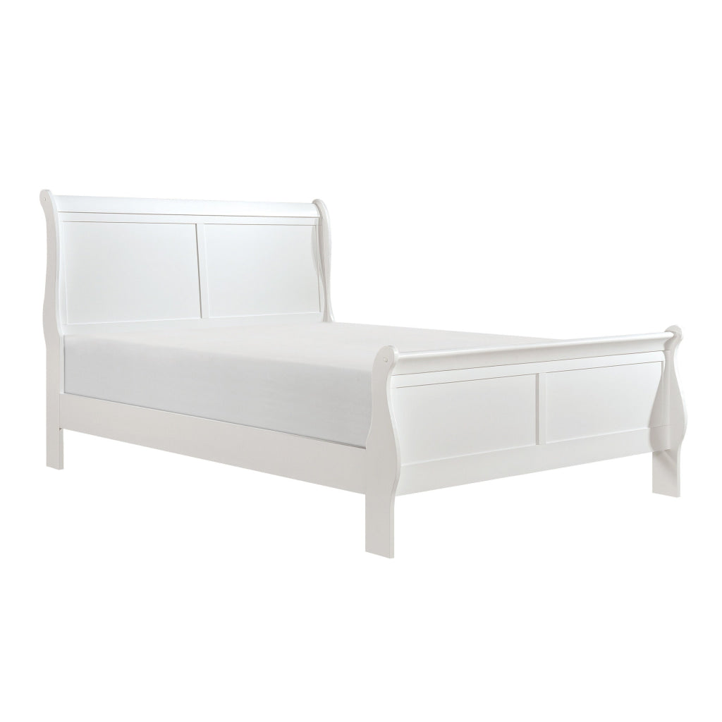 Vele Full Size Bed with Panel Headboard Classic White Solid Wood Finish By Casagear Home BM314238