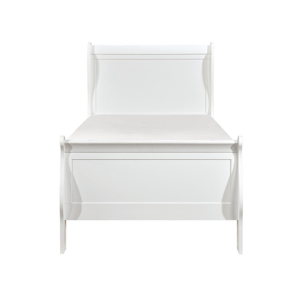 Vele Twin Size Bed with Panel Headboard Sleigh Design White Wood Finish By Casagear Home BM314240