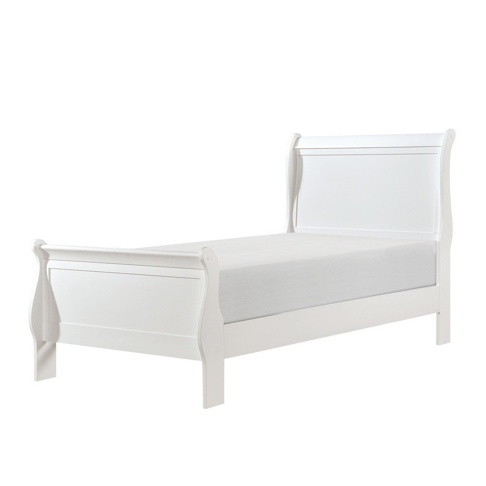 Vele Twin Size Bed with Panel Headboard Sleigh Design White Wood Finish By Casagear Home BM314240