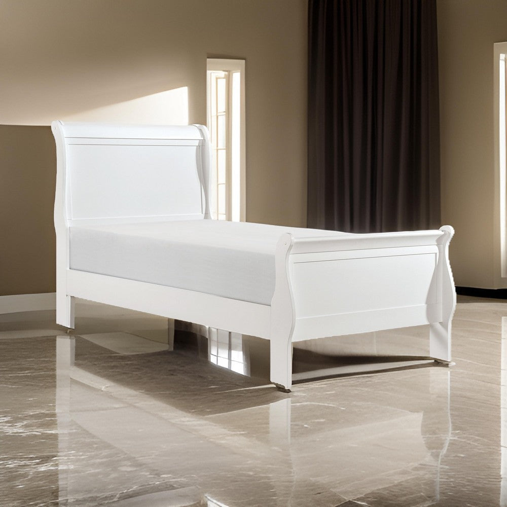 Vele Twin Size Bed with Panel Headboard, Sleigh Design, White Wood Finish By Casagear Home
