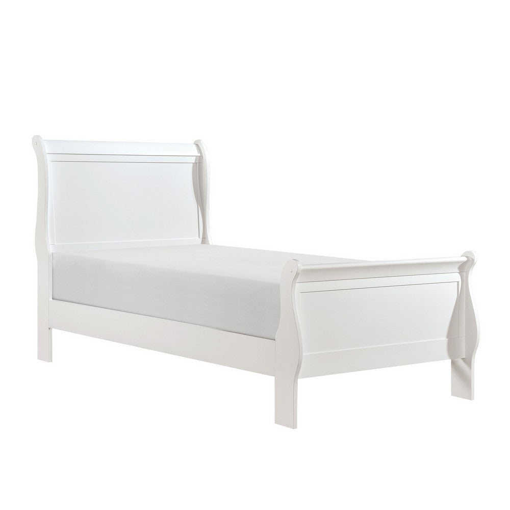 Vele Twin Size Bed with Panel Headboard, Sleigh Design, White Wood Finish By Casagear Home