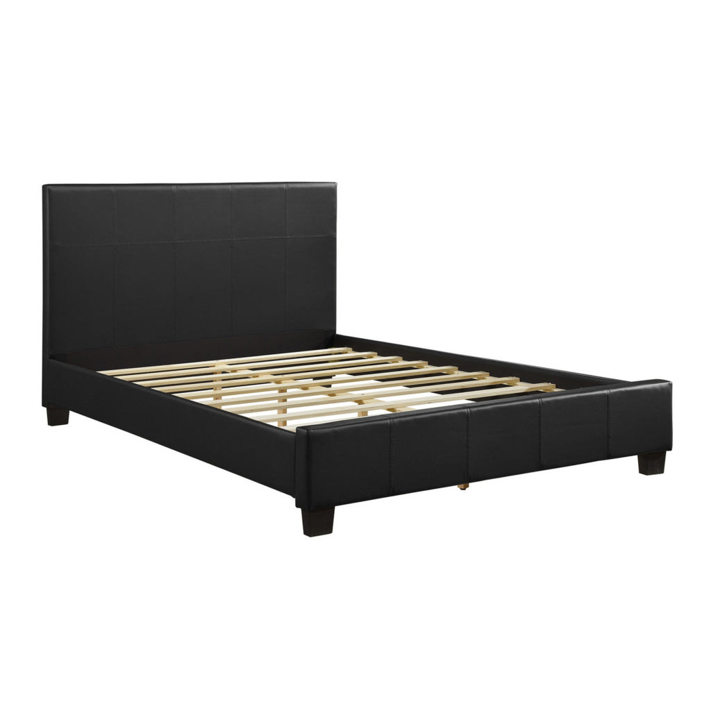 Renz Queen Size Platform Bed Black Faux Leather Upholstery Wood Frame By Casagear Home BM314241