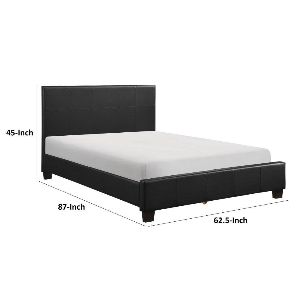 Renz Queen Size Platform Bed Black Faux Leather Upholstery Wood Frame By Casagear Home BM314241