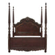 Park Queen Size Poster Bed with Shell Motifs and Burl Inlays, Brown Veneer By Casagear Home