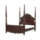 Park Queen Size Poster Bed with Shell Motifs and Burl Inlays, Brown Veneer By Casagear Home