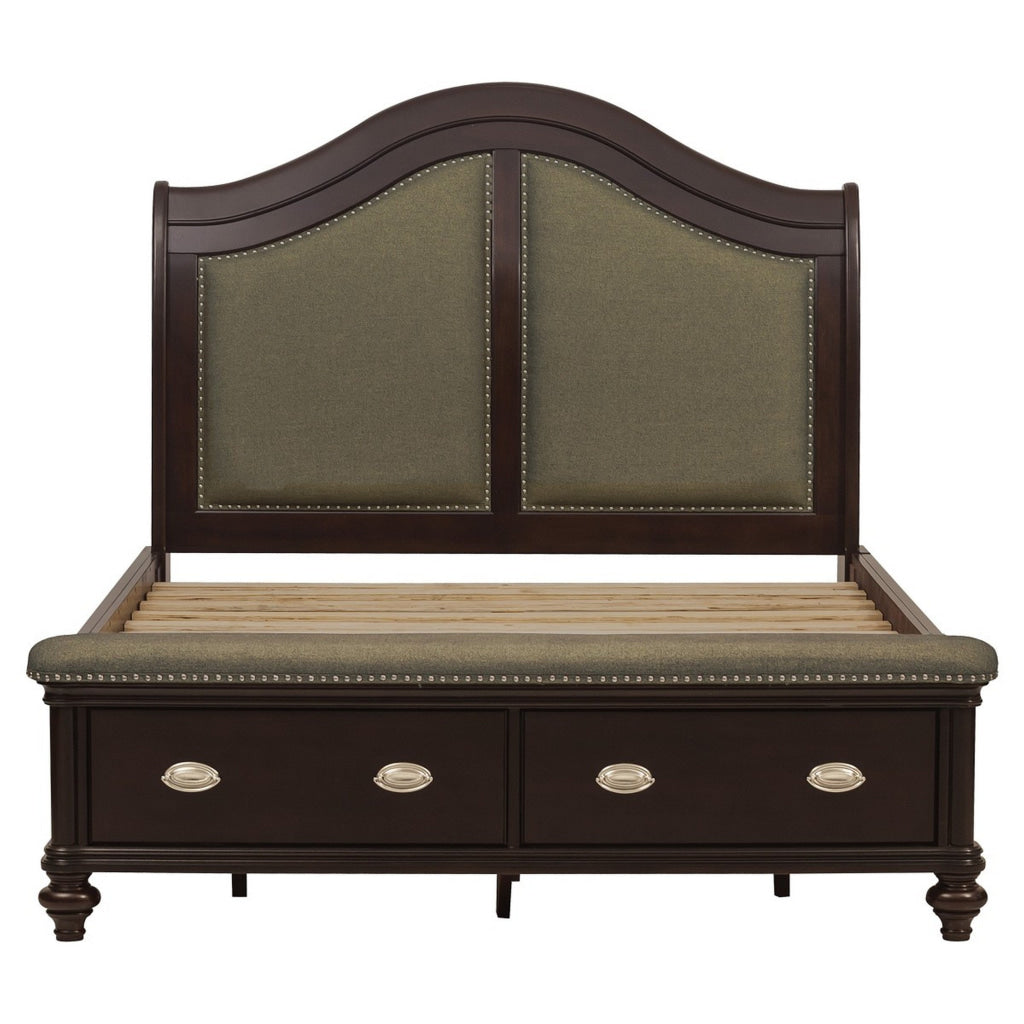 Stoe Queen Sleigh Bed Padded Headboard Storage Footboard Brown Wood By Casagear Home BM314244