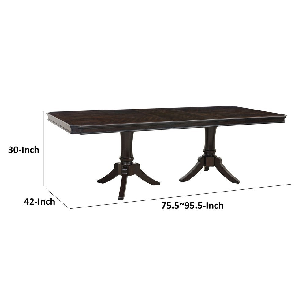 Stoe 76-96" Dining Table, Extendable, Pedestal Base, Brown by Casagear Home