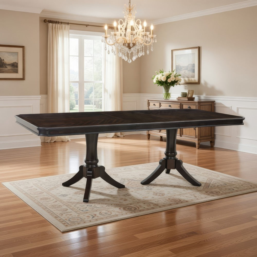 Stoe 76-96" Dining Table, Extendable, Pedestal Base, Brown by Casagear Home