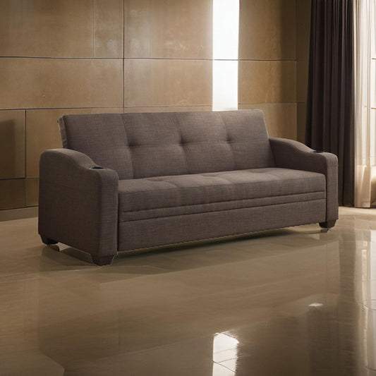 Ferry 83 Inch Lounger Sofa Bed, Tufted Brown Gray Polyester, Solid Wood By Casagear Home