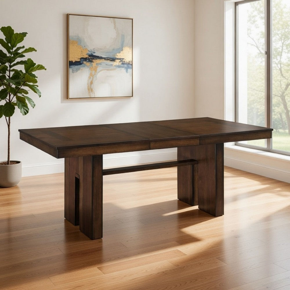 Voz 59-77 Inch Dining Table, Extendable, Trestle Base, Walnut Brown Veneer By Casagear Home