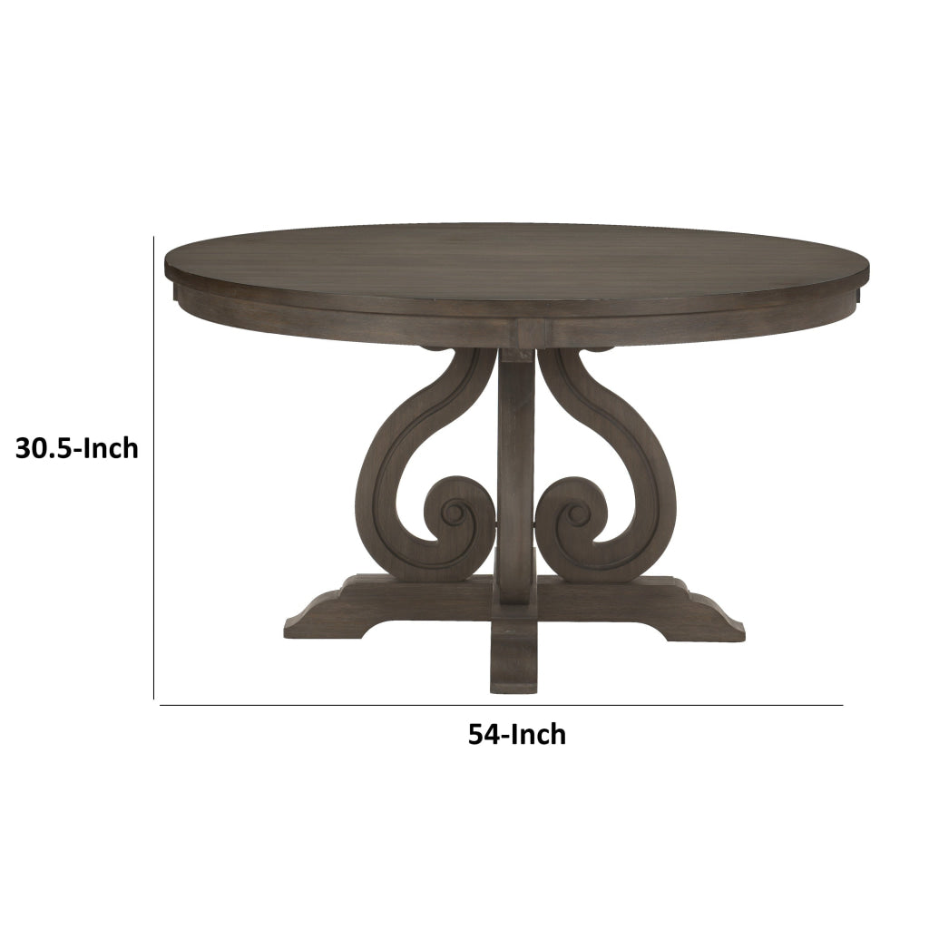 Luon 54 Inch Dining Table 6 Seater Round Top Scrolled Metal Base Brown By Casagear Home BM314254