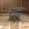 Luon 54 Inch Dining Table, 6 Seater Round Top, Scrolled Metal Base, Brown By Casagear Home