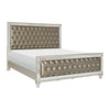 Juhi Queen Size Bed Button Tufted Gray Faux Leather Crystals Trim Wood By Casagear Home BM314258